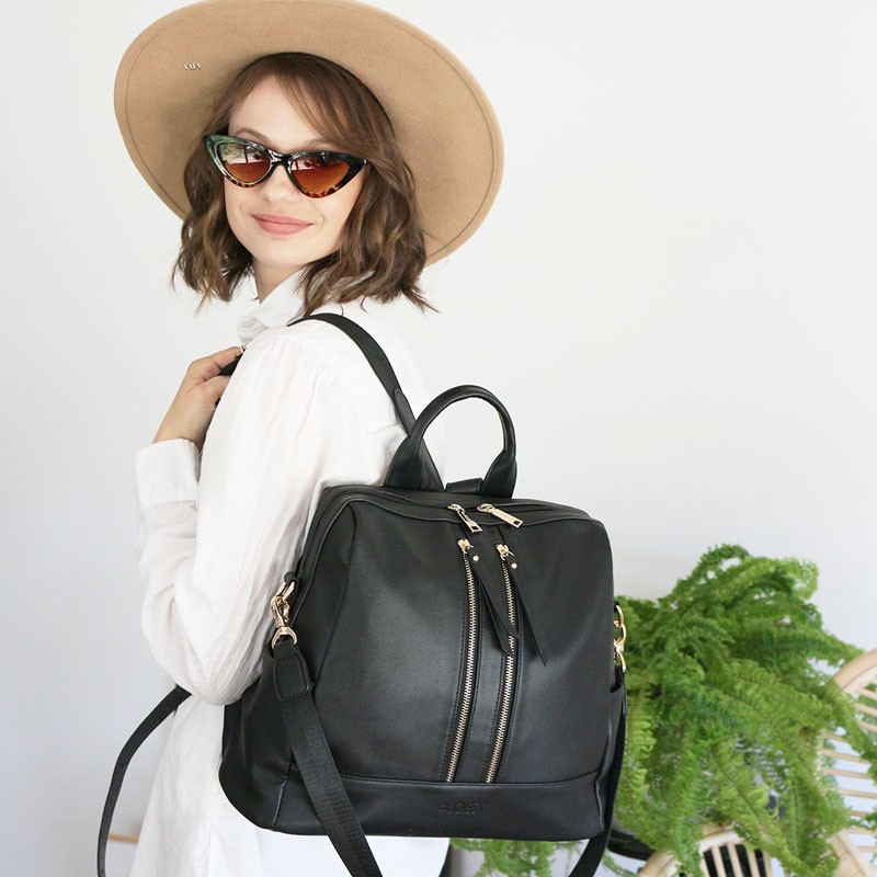 joissy-plecak-i-torba-dla-mamy-2w1-MINI-czarny-black-założony-jako-plecak